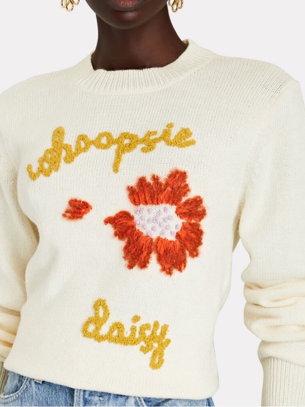 Lingua Franca Whoopsie Daisy Hand Embroidered Pullover Sweater Medium $425